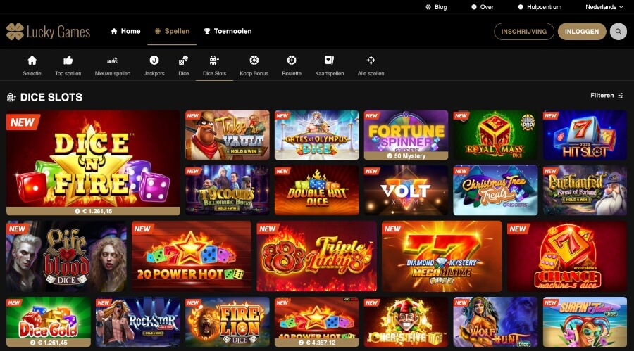 Enkele van de honderden dice slots op LuckyGames.be