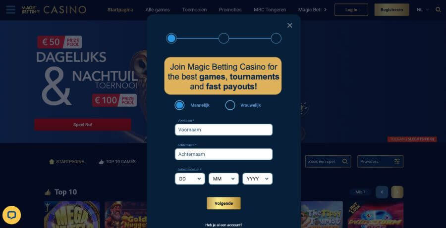 Registreren bij Magic Betting Casino