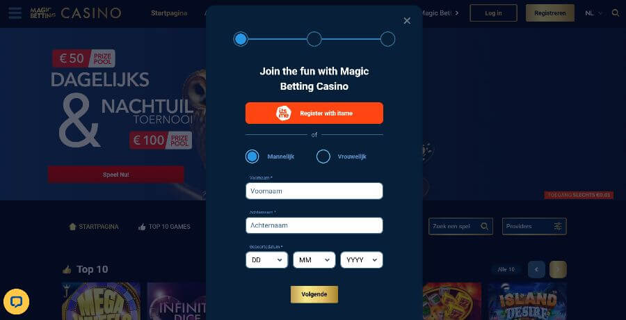 Registreren bij Magic Betting Casino
