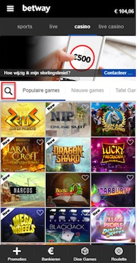 Het mobiel casino van Betway! Mobiel casino Betway