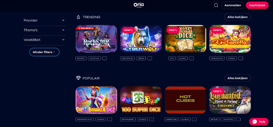 Dice slots op Oria.be