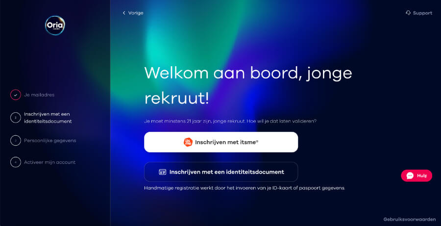 Registratieproces van Oria.be