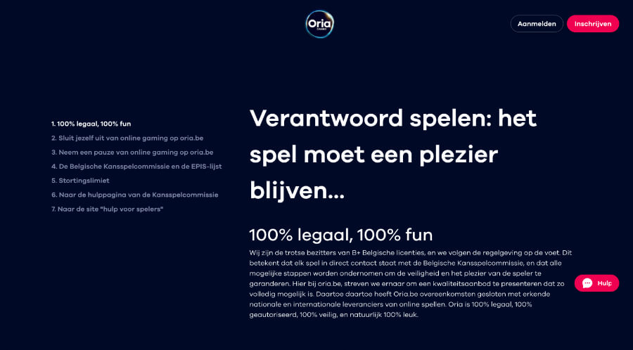 Oria's beleid ten aanzien van verantwoord spelen