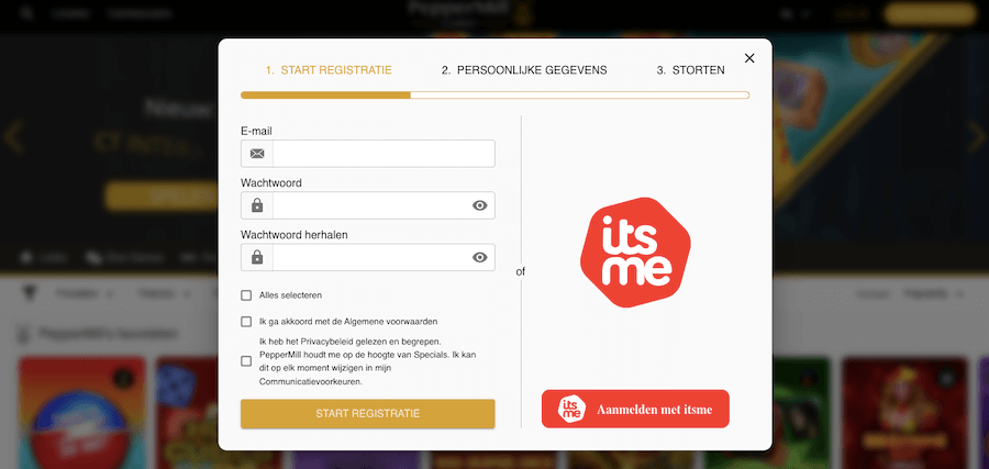Het registratieproces van PepperMill Casino