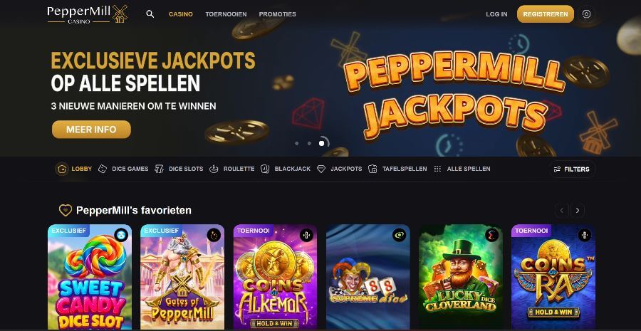 Homepage van peppermillcasino.be