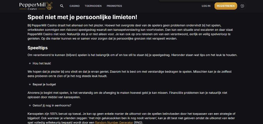 Het verantwoord spelenbeleid van PepperMill Casino