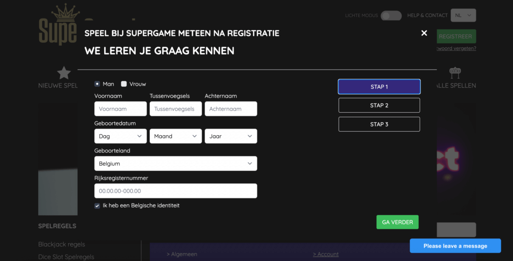 Registratieproces van SuperGame.be