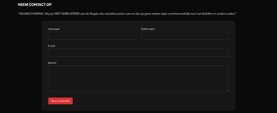 Contactformulier op Versaillescasino.be
